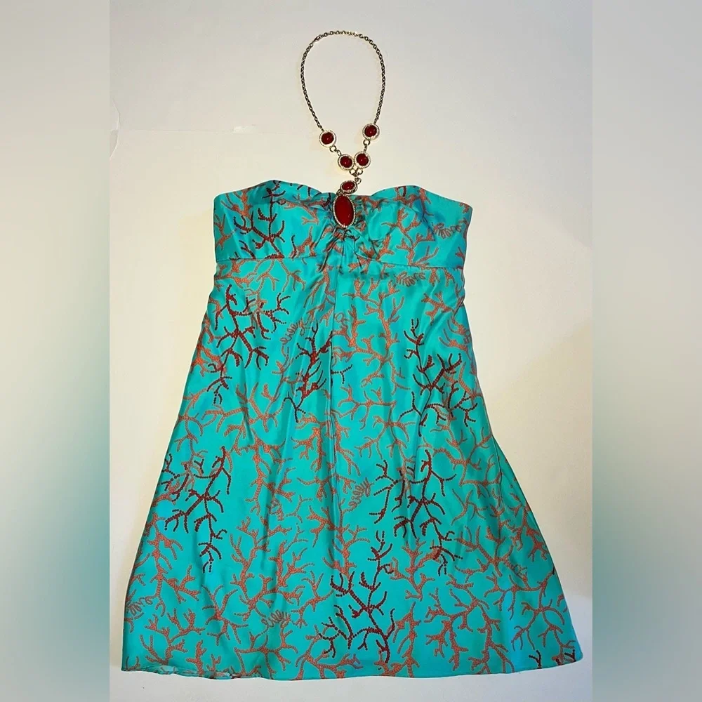 Rare Lilly Pulitzer Jubilee Brayden Silk Necklace Dress Connect the Coral Coasta - Picture 2 of 8